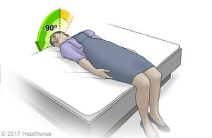 Woman turning head 90 degrees while lying down