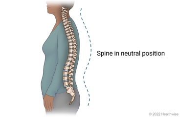 Side view of person standing, showing spine in neutral position, curved in an "S" shape.