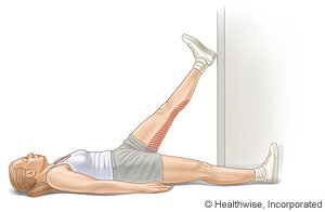 Hamstring stretch (lying down, using a doorway)