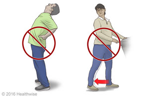 Two examples of wrong ways to stretch the hip after surgery