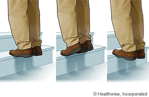 Imagen de cómo hacer el levantamiento de talón sobre un escalón