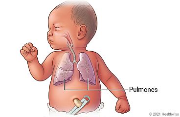 Aparato respiratorio de un recién nacido, que incluye los pulmones y las vías respiratorias a los pulmones.