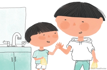 Hollis and Kal high-five with clean hands. Hollis and Kal high-five with clean hands.