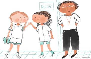 Dani high-fives a friend outside the nurse's office Dani high-fives a friend outside the nurse's office