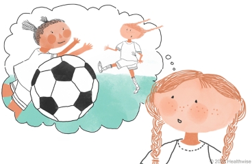 Dani imagines herself kicking a goal Dani imagines herself kicking a goal