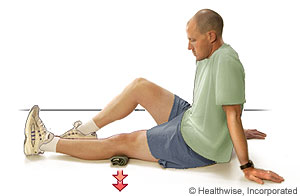 Picture of quad set exercises while sitting Picture of quad set exercises while sitting