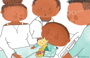 Saúl con aspecto de tener sueño con un tubo en la mano, mientras sus padres y el enfermero están parados junto a su cama Saúl con aspecto de tener sueño con un tubo en la mano, mientras sus padres y el enfermero están parados junto a su cama