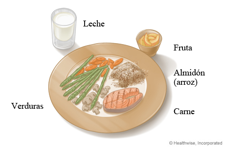 Muestra de formato de plato de almuerzo o cena para personas con diabetes Muestra de formato de plato de almuerzo o cena para personas con diabetes