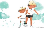 Arthur and his camp leader run a three-legged race.