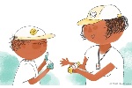 Arthur and his camp leader show each other their inhalers