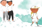 Arthur's parents wave goodbye while Arthur walks into the park