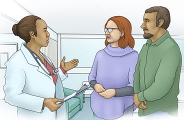 Doctor speaking with family of a patient in the ICU.