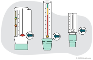 Three different peak flow meters set to their lowest number.