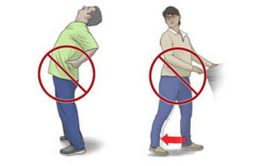 Two examples of wrong ways to stretch the hip after surgery