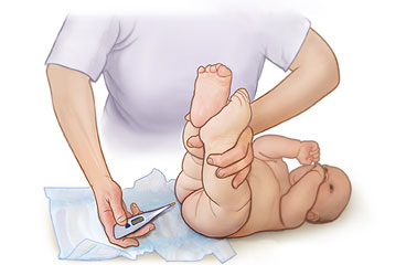 Taking a baby's rectal temperature