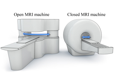 An open and a closed MRI machine