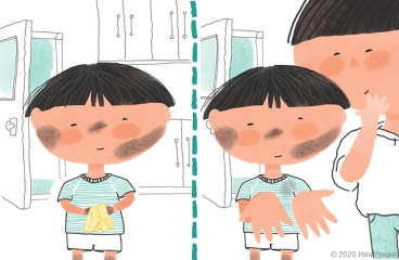 Kal se limpia las manos con un trapo de cocina y luego se las muestra a Hollis.