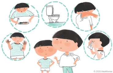 Hollis le dice a Kal cuáles son buenos momentos para lavarse las manos.