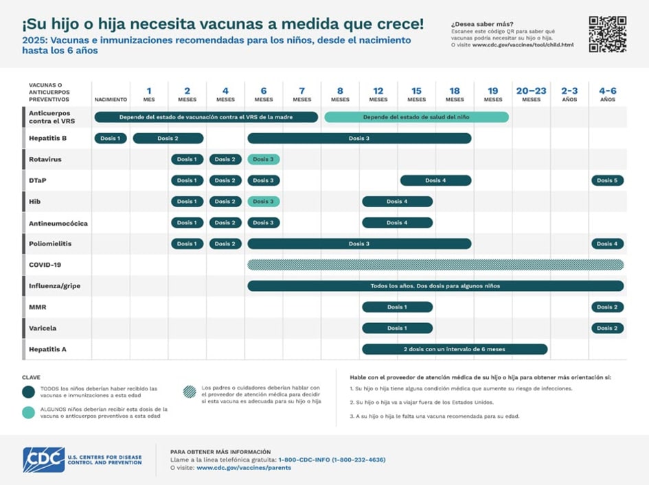 Vacunas recomendadas para los niños desde                                                 los 0 hasta los 6 años de edad (página 1)