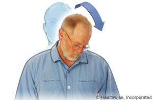Picture of diagonal neck stretch to ease neck fatigue