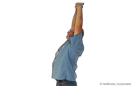 Overhead stretch to ease shoulder aches and fatigue