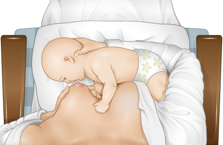 Baby with mouth open wide right in front of nipple. Baby with mouth open wide right in front of nipple.