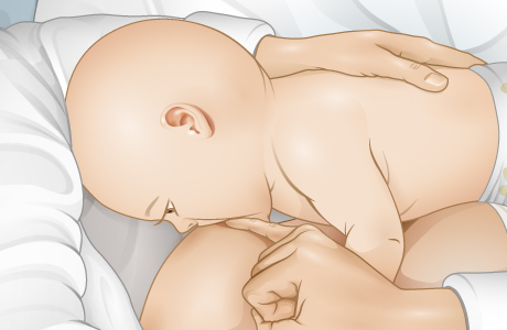 Pinky finger inserted into baby's mouth to break latch. Pinky finger inserted into baby's mouth to break latch.
